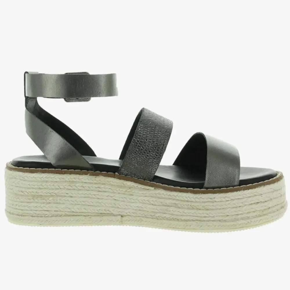 Diba True Day Line Leather Espadrille Sandal, Gunmetal Black, Size 7.5. New!